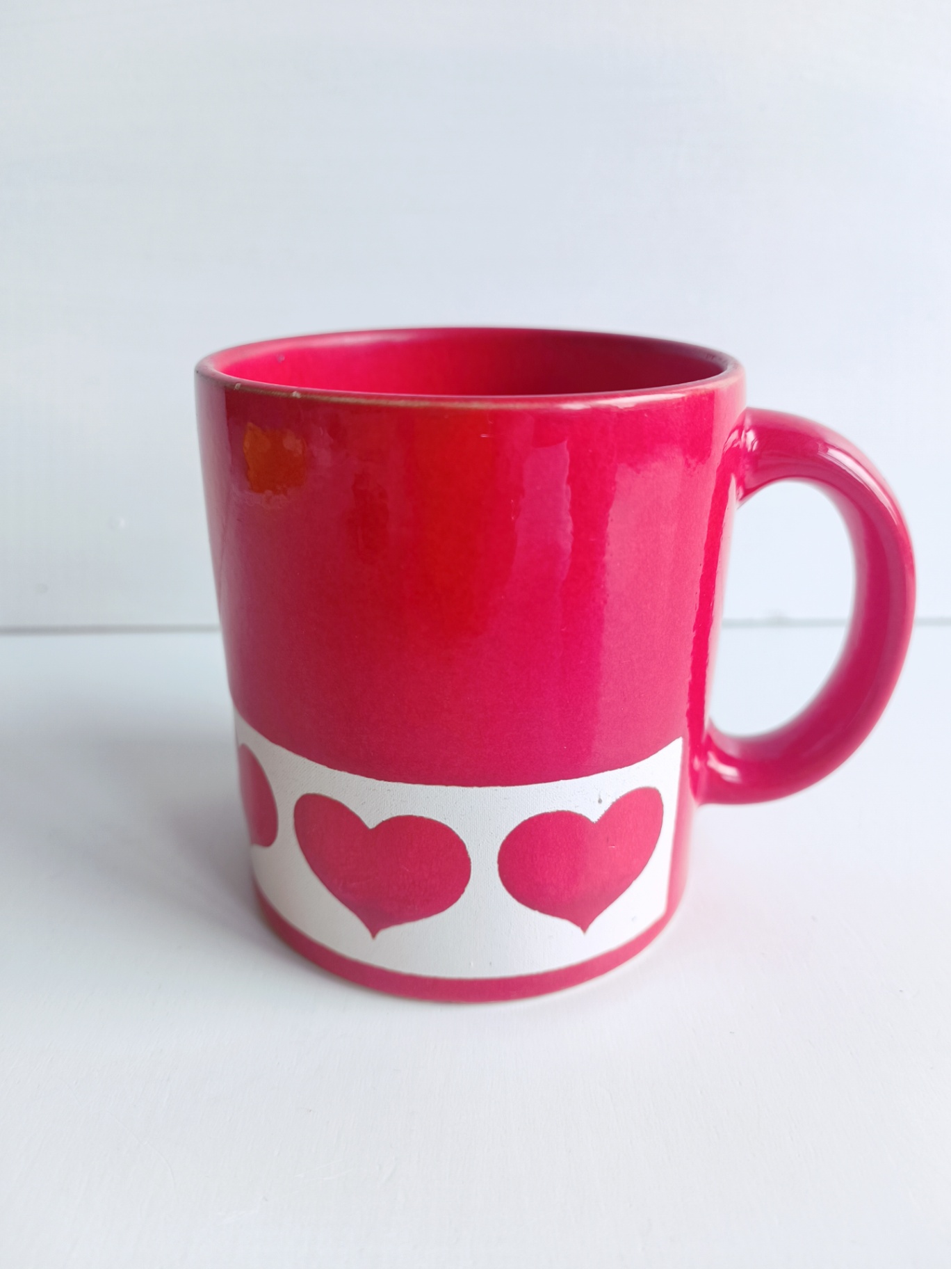 Tasse céramique rouge motif cœurs, Waechtersbach West Germany — photo 1