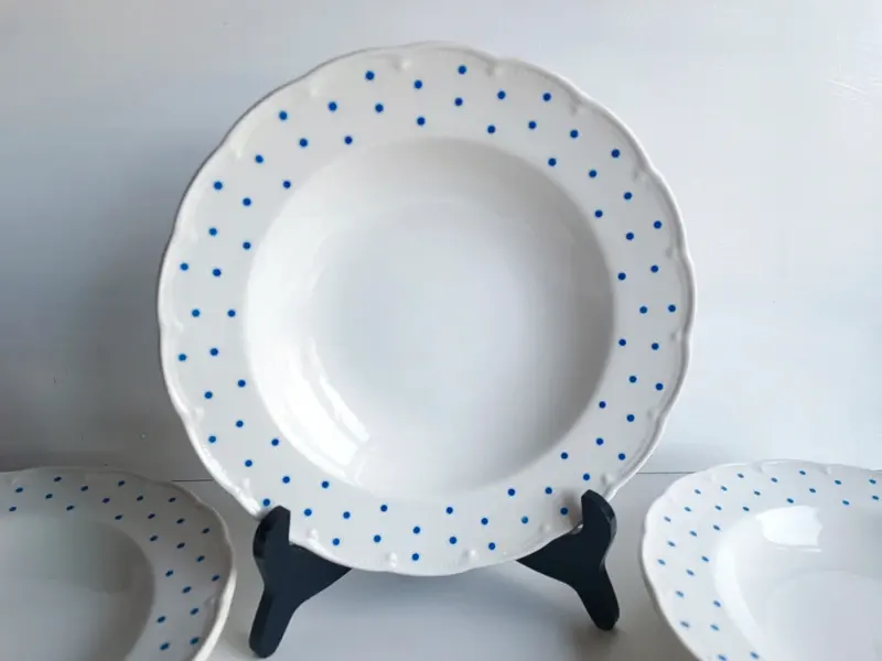 6 Assiettes Creuses Vintage BOCH Belgique – Décor Petits Pois Bleus — photo 1
