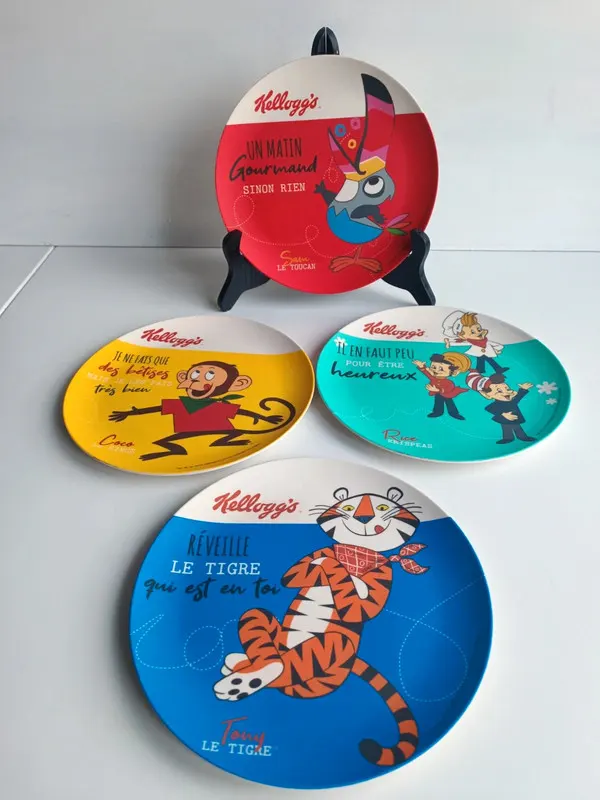 4 assiettes différentes de la collection Kelloggs 2019