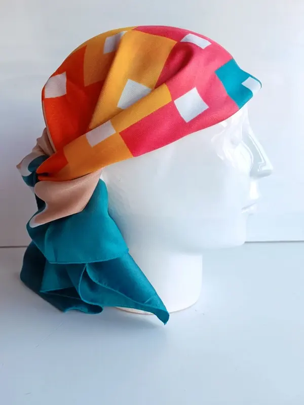 Foulard carré vintage 70s motif géométrique Pop Art 76x76cm