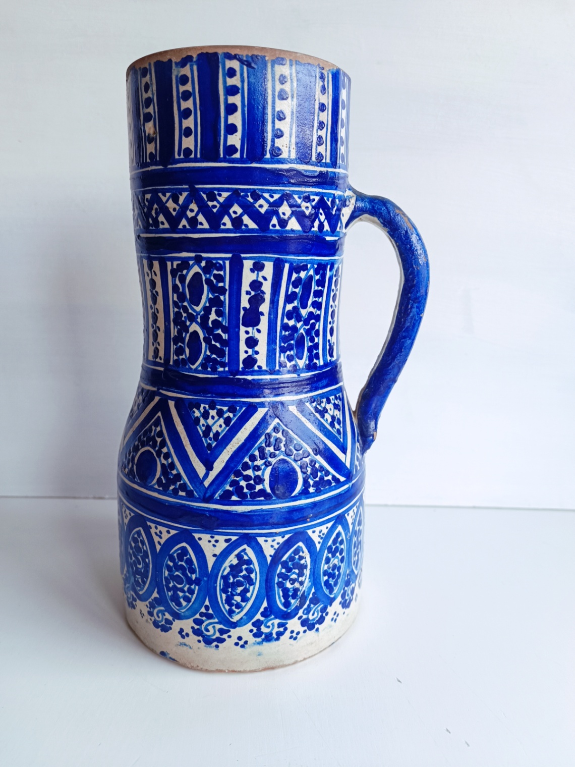 Grande cruche marocaine bleu cobalt – Safi probable – env. 27 cm — photo 1