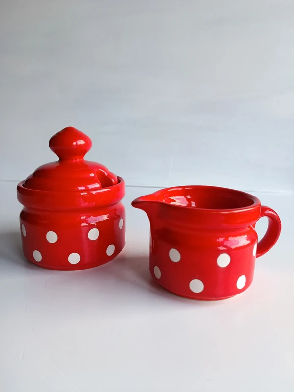 Sucrier et pot à lait W. Germany rouge à pois — photo 1